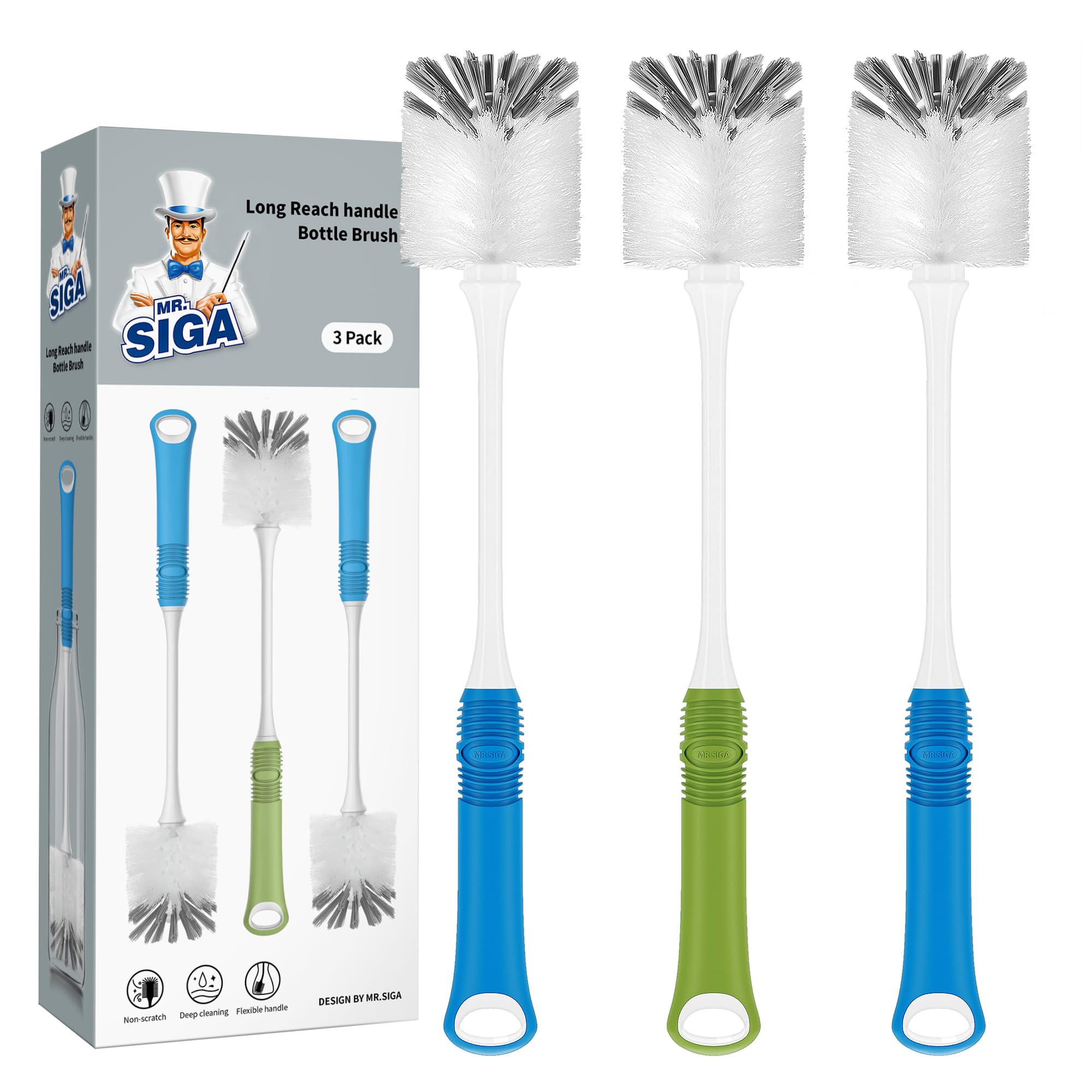 MR.SIGA Long Handle Bottle Brush - Set of 3