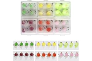 KJEIM 24pcs Fly Fishing Flies Kit Brass Beadhead Glo Bug Egg Floating Fly Lure for Salmon, Steelhead, Trout, Fishing Accessories
