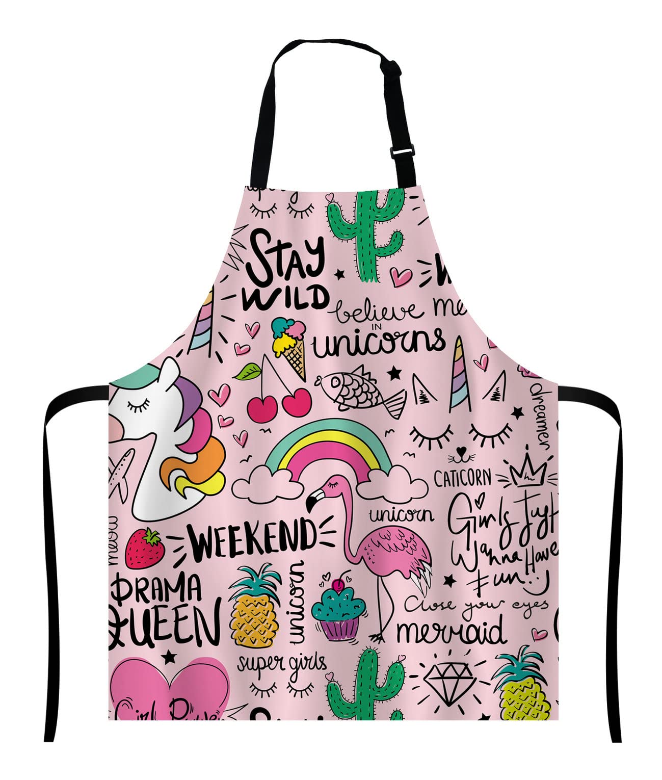 Wasach Cute Flamingo and Unicorn Apron,Unisex Kitchen Bib with Adjustable Neck for Cooking Gardening,Adult Size
