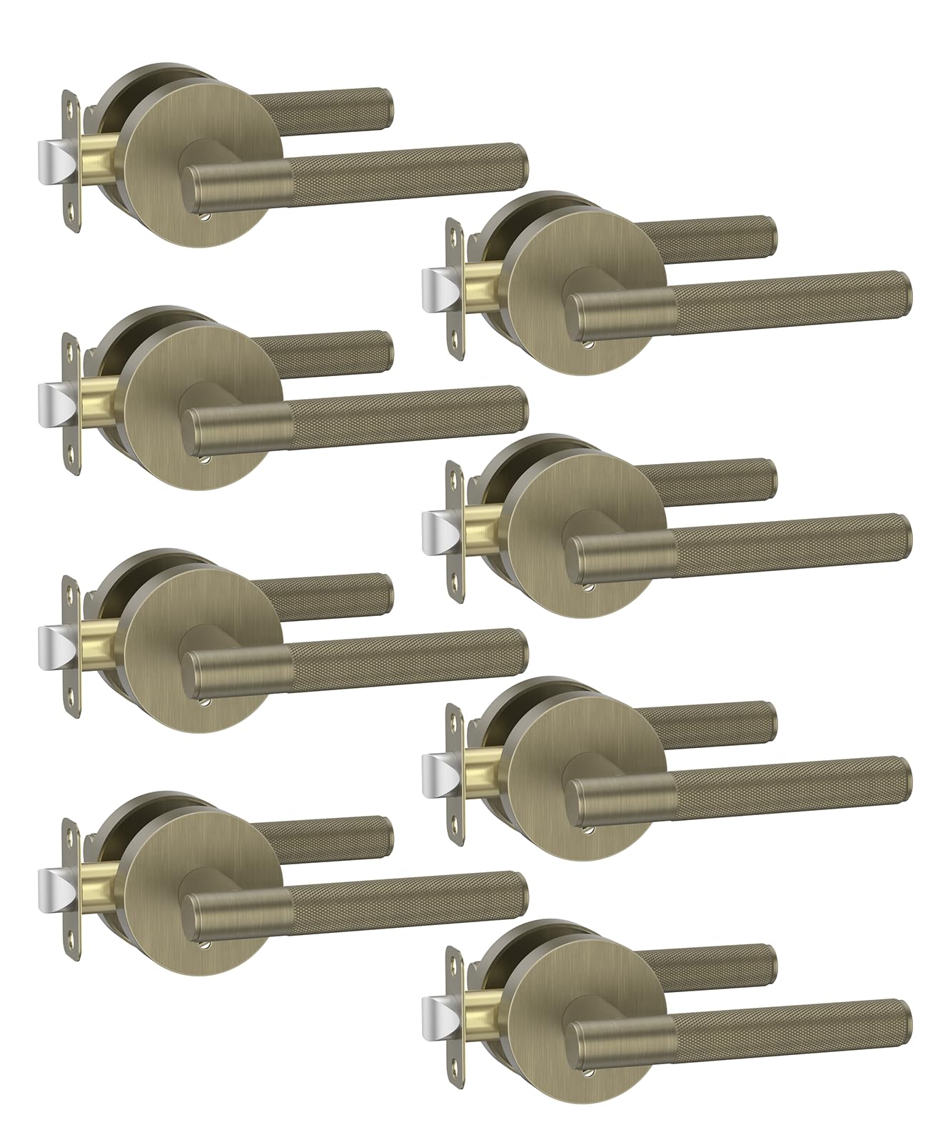 Photo 1 of Asidrama 8 Pack Brushed Antique Brass Privacy Door Handles, Door Lever with Door Knobs Indoor for Bedroom or Bathroom, Heavy Duty Door Handles Interior with Locks for Left Right Sided Doors