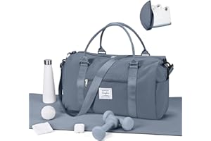 VGOCO Gym Bag for Women Men with Shoes Compartment Sports Duffle Bag Personal item travel Duffel Bags Tote Bag Small Carry on Weekender Overnight Bag Workout Dance Bag Hospital Holdalls Grey Blue