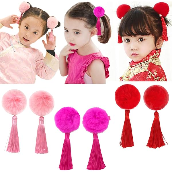 Hooyi Girls' Traditional Qipao Jacket - Winter Quilted Tang Dress With Fur Collar, Size 14, Rose - View #4