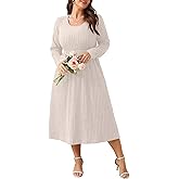 BELAROI Plus Size Sweater Dresses for Curvy Women Long Sleeve Maxi Dress Midi Fall Winter Outfits Scoop Neck Lighweight