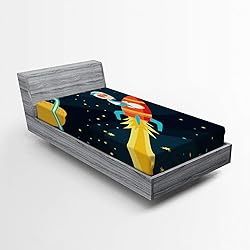 Ambesonne Rocket Fitted Sheet, Boy Riding Rocket in