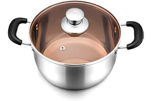 LIANYU 4QT Stock Pot, Stainless Steel Soup Pasta Pot with See-Through Lid, Heavy Duty Stockpot for Strew Simmer Boiling, Heat
