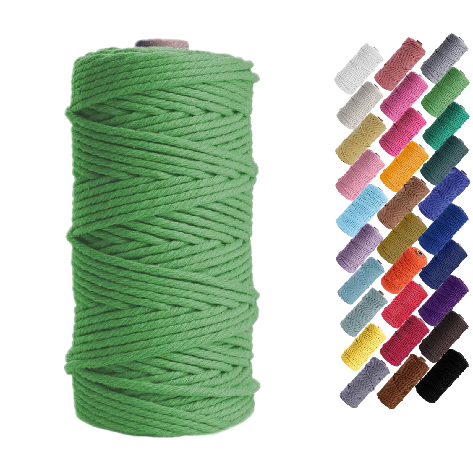 Binwat 3mm x 100m Natural Cotton Cord Yarn Macrame Rope Cord Cotton Rope for Wall Hangings, Plant Hangers, DIY Crafts, Home Decorations, Gift Wrapping (Grass Green)