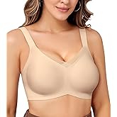 HEPOE Wireless Bras for Women, Seamless V Mesh Push Up Full Coverage Bra, Comfort Everyday Tshirt Bralette