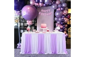 Suppromo Purple Table Skirt 6ft Lavender Ruffle Tutu Table Skirts Tulle Table Cloths for Parties Baby Shower Girl Butterfly Elephant Birthday Party Wedding Dessert Banquet Table Decorations