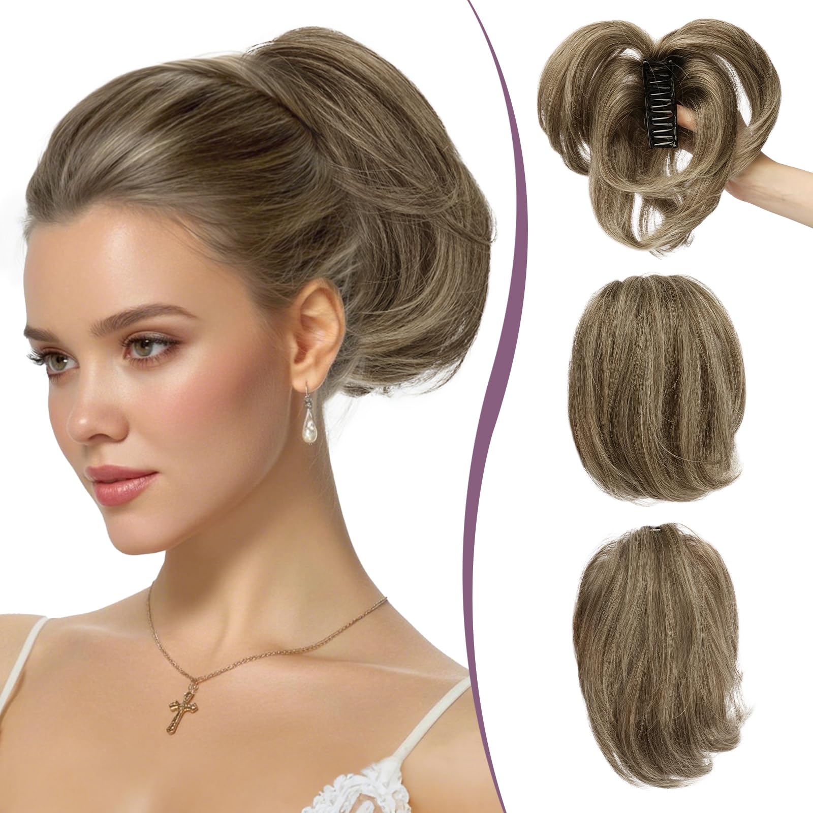 Photo 1 of RUWISS Claw Clip Short Human Hair Ponytail Extension with Bendable Metals for DIY Styles Straight Messy Bun Hair Piece for Women Hairpieces for Daily Wear, 9 Inch 4/613#