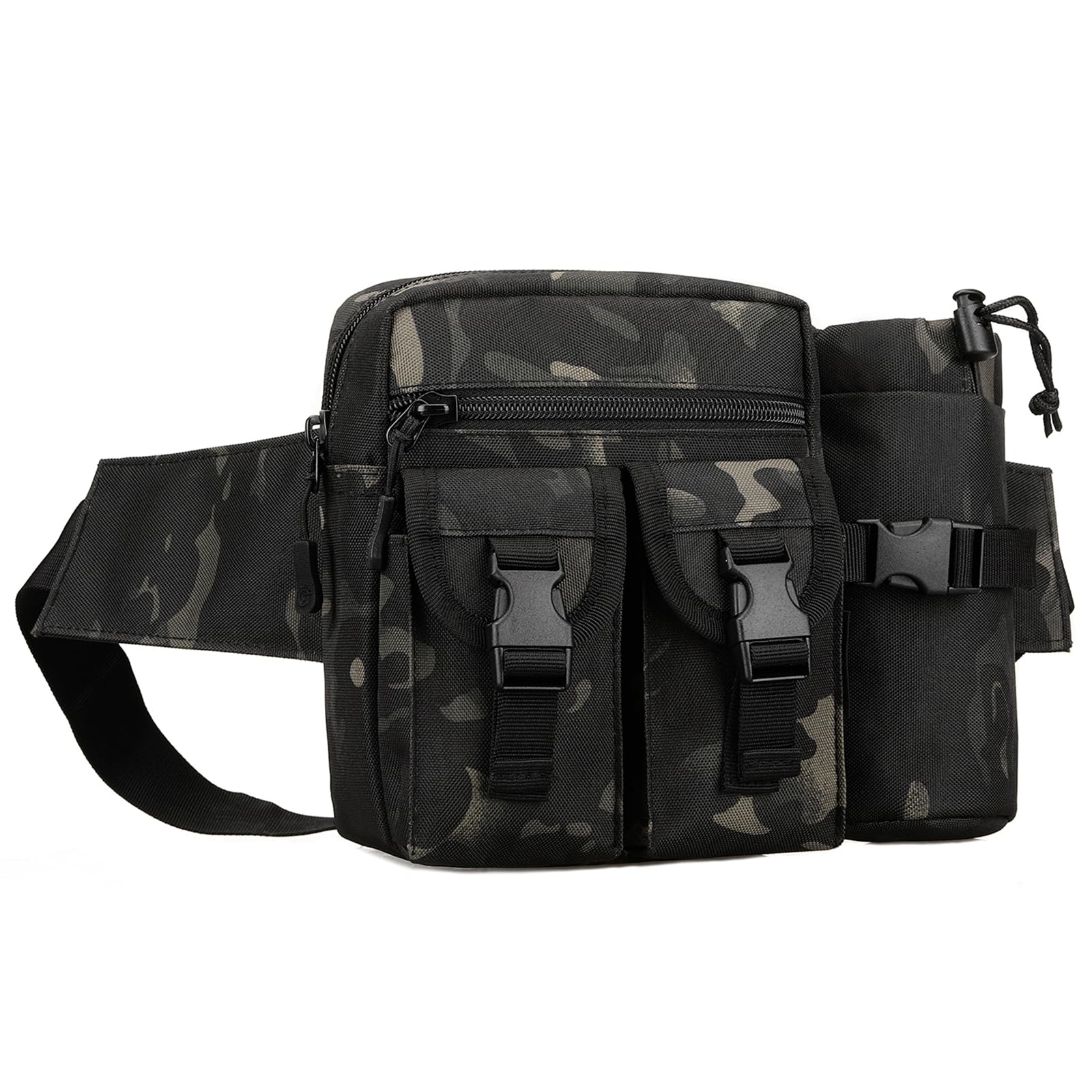 Huntvp Tactical Waist Pack Bag with Water Bottle Pouch Molle Belt Bag Bumbag for Cycling Hiking Walking Outdoors, Camo