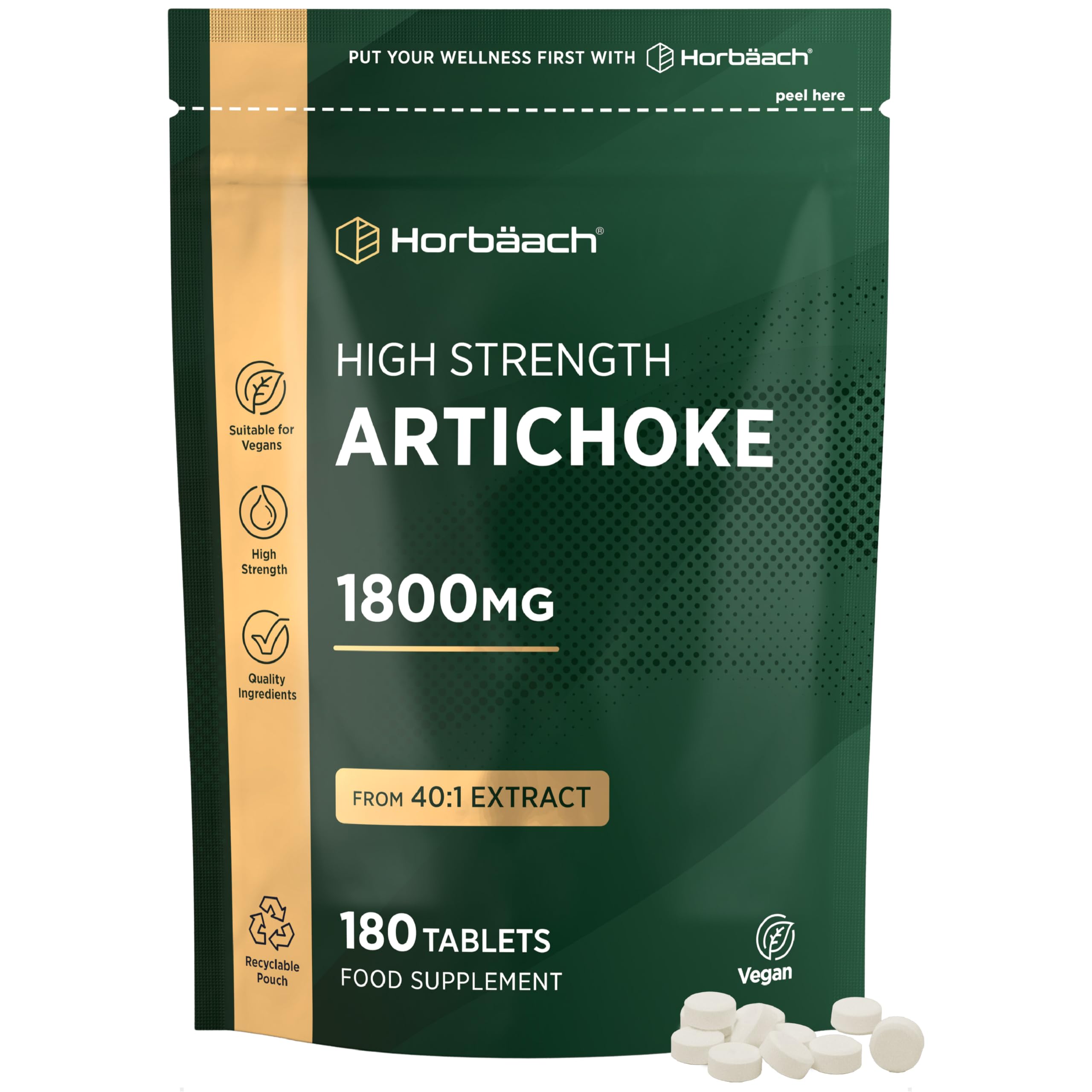 Artichoke Extract 1800mg | High Strength Artichoke Supplement | 180 Vegan Tablets | Artichoke Leaves | by Horbaach