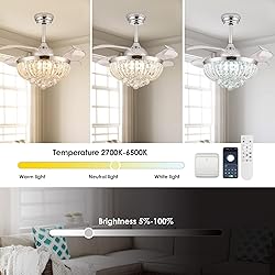 YPQXYHDA Dimmable Fandelier Crystal Ceiling Fan