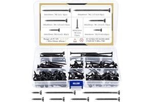 TUPARKA 180 Pcs M4 Black Wood Screw Assortment Coarse Thread Harp Point Self Tapping Screws 7 Sizes Drywall Screws for Drywal