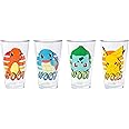 Silver Buffalo Pokemon Original Starters Charmander, Squirtle, Bulbasaur, and Pikachu 4pc. Pint Glass Set, 16 Ounces