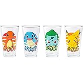 Silver Buffalo Pokemon Original Starters Feautirng Charmander, Squirtle, Bulbasaur, and Pikachu 4 Pack Pint Glass Set, 16 Ounces