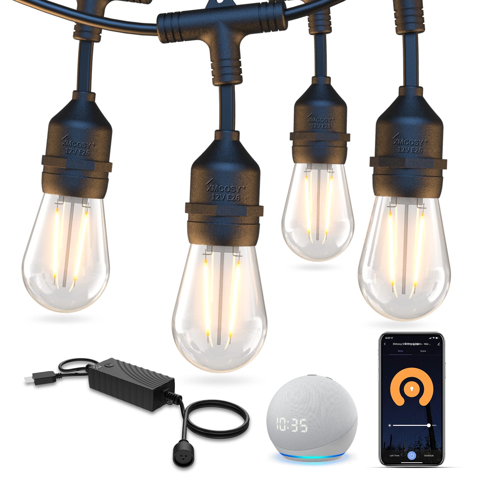 Photo 1 of XMCOSY+ Smart LED Outdoor String Lights, 123Ft Patio Lights with 40 Shatterproof Dimmable Edison Bulbs, WiFi & App Control, Work with Alexa, IP65 Waterproof String Light for Outside Bistro Porch