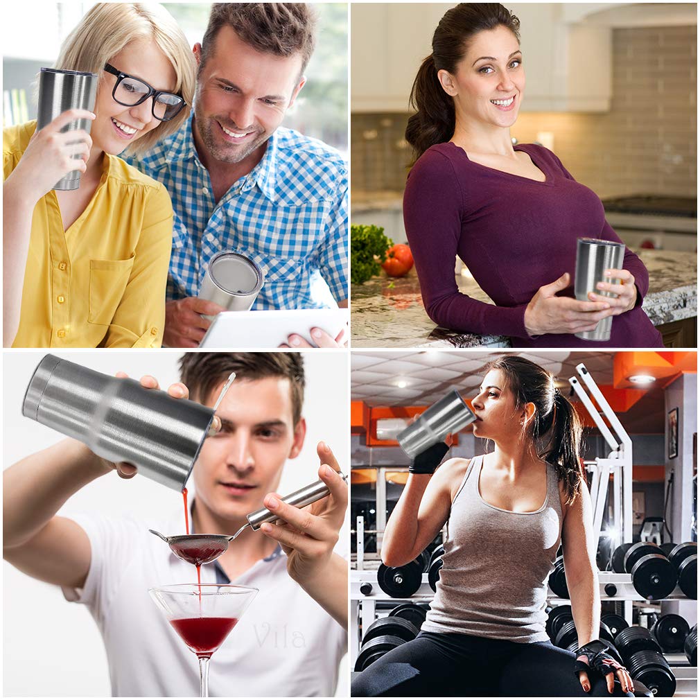 30oz Stainless Steel Travel Tumbler by Vila - BPA-free, double wall vacuum insulated - Tight transparent lid prevents spillage - Shatterproof, rustproof - Keeps Hot Drinks Hot and Cold Drinks Cold