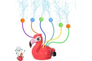 Suweiyuanshiyi Water Sprinkler,Red Flamingo with 6 Wiggle Tubes 6 Sponge Balls 1 Hose Clamp Outdoor Summer Sprinklers for Gar