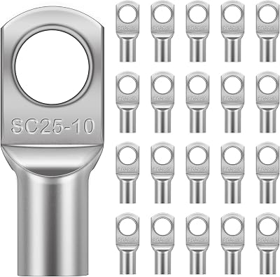 Flintronic 20Pcs SC25-10 Tinned Copper Ring Terminals Set 25mm2 Battery Lugs