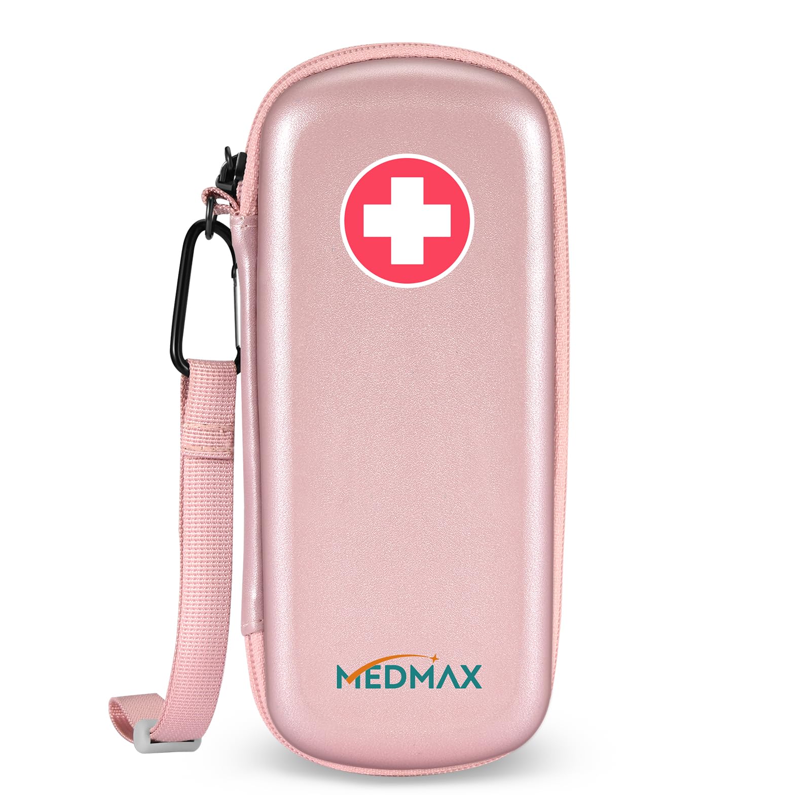 MEDMAX Epipen Medical Carrying Case, Hard Shell EVA Shock Absorption Travel Medication Organizer Bag Emergency Medical Pouch Holds 2 EpiPens, Asthma Inhaler, Auvi-Q, Allergy Supplies, (Rose Gold)