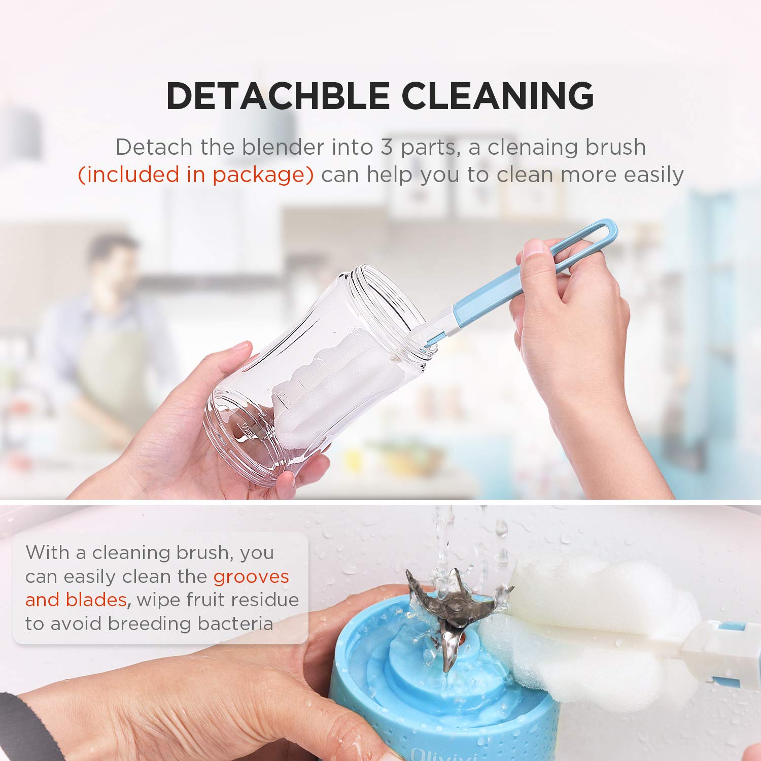 Portable Blender, Olivivi 2019 Mini Cordless Personal Blender for Shakes and Smoothies, Usb Rechargeable Small Protein Travel Blenders with Six Blades in 3D, 4000mah Batteries and 12.86oz Fruit Mixing Juicer Cup at Hom, Picnic, Office and S