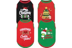 XPUDAC 4 Pack Christmas Dog Shirts Doggy Sleeveless Vest for Small Medium Large Dogs Boy Girl Xmas Puppy Tank Top Tee Shirts Pet Outfit Costume Cat Apparel, Red, Green, Black, M