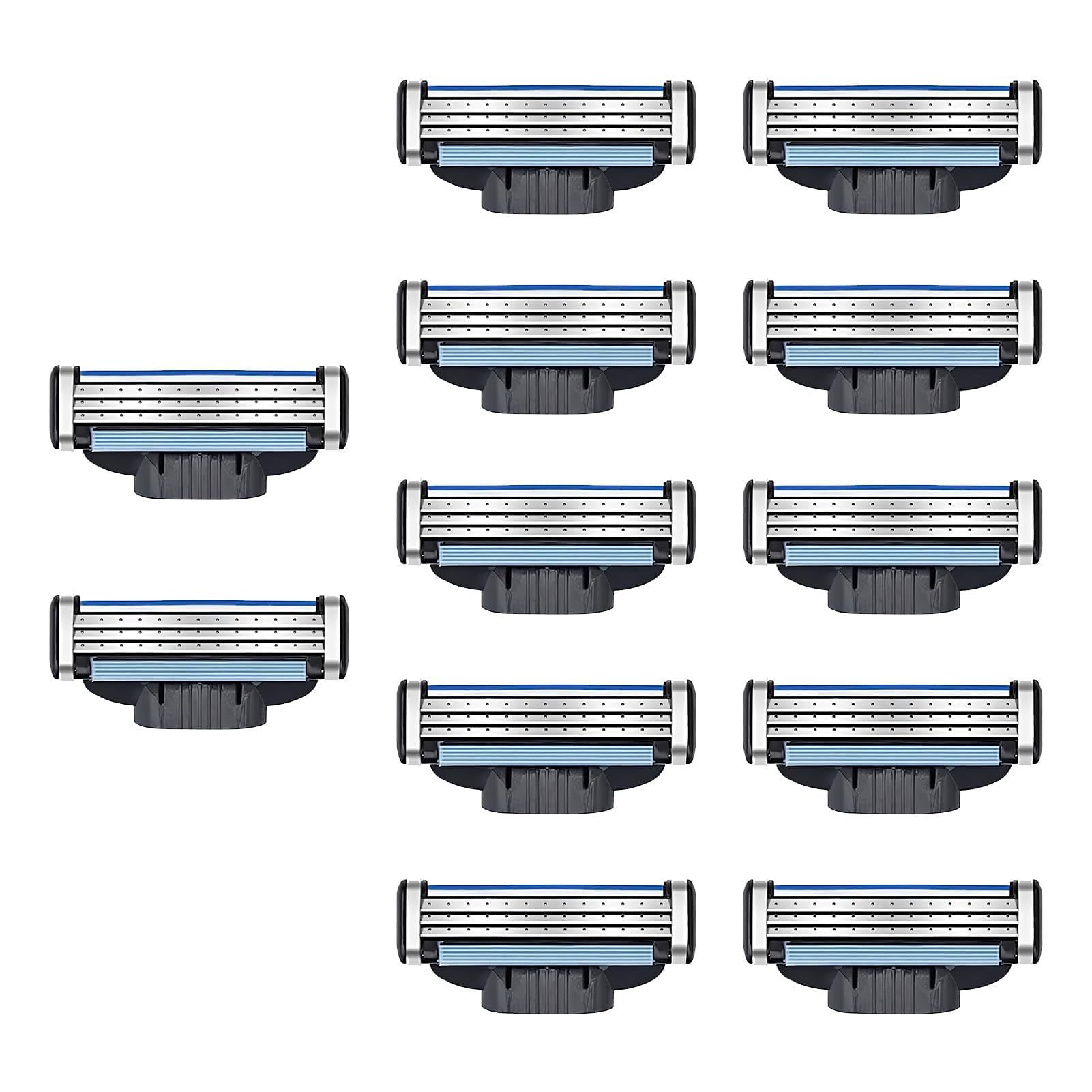 12 Pack Mach 3 Razor Blades, Refills Replacement Blade Compatible with Mach 3 Handles, Men's 3-Layer Shaver Refills with Double Lubrication Strip, Universal Fit for Daily Use, Smooth Shave for Face