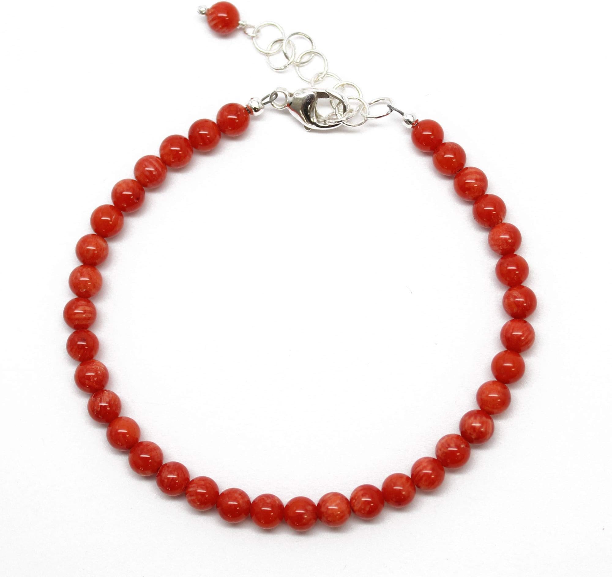Red Bamboo Coral Bracelet, 4mm Beads, Adjustable 7 to 8 Inches