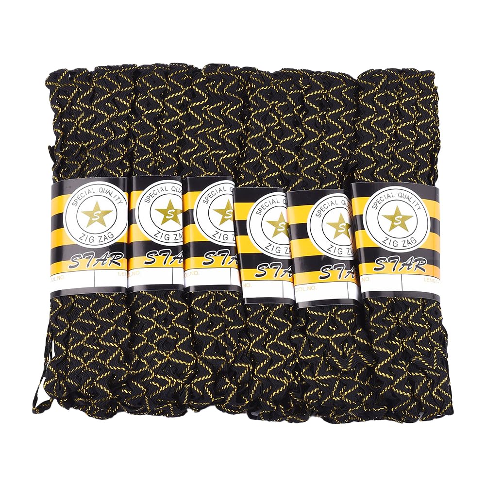 CABODYALS 82.29M 7.62mm Black Golden Ric Rac Trim Ribbon Wave Trim Sparkle Rick Rack Sewing Bending Fringe Polyester Fabric Lace Ribbon for Sewing Making Embellishment Package Wrapping Decor Craft