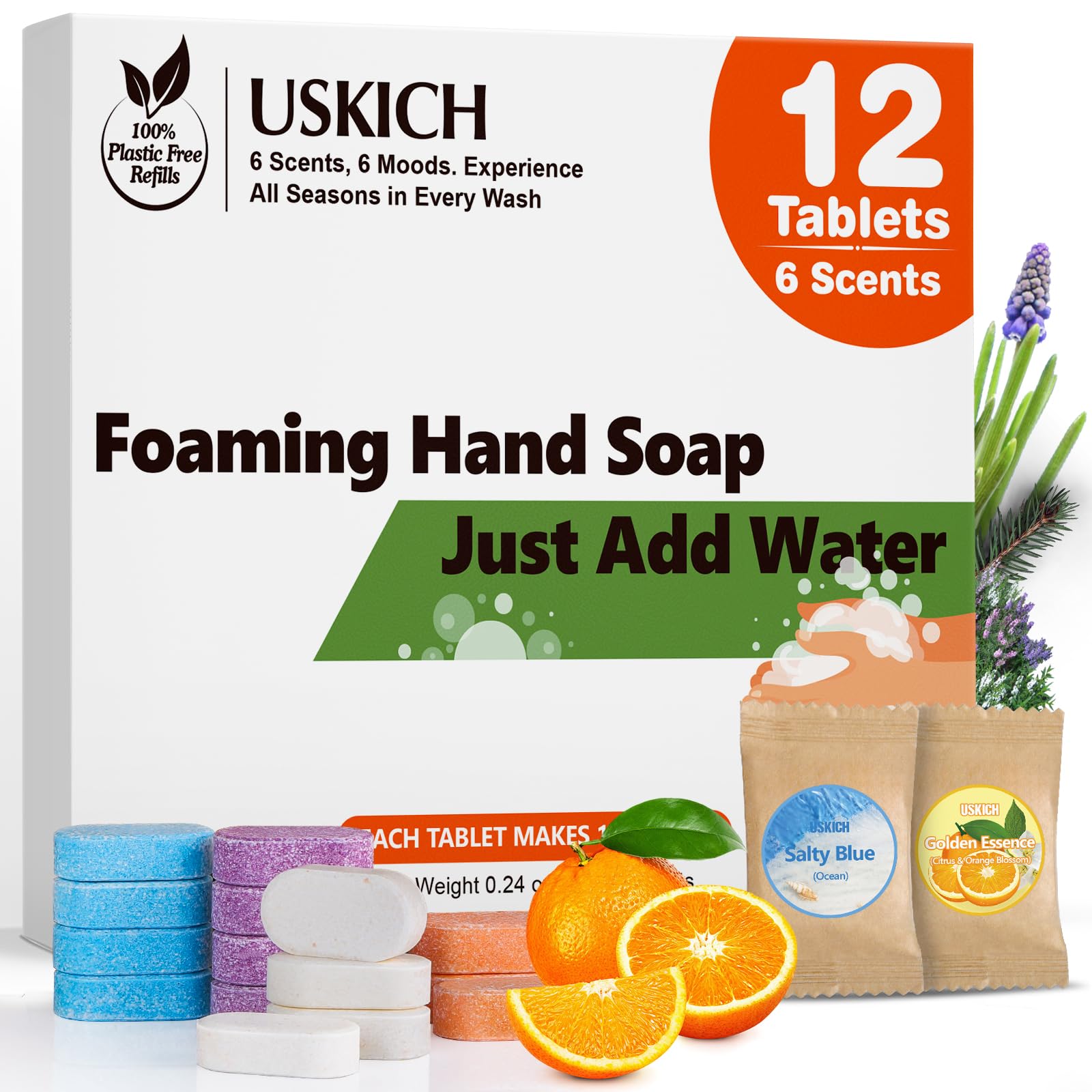 Photo 1 of **MISSING ONE** USKICH Foaming Hand Soap Tablet Refills -12Pack | Eco Friendly Products & Cleaning Supplies | Variety Fragrance Soap Refills Tablets for Using With Foaming Hand Soap Dispenser (12 x 8 Fl oz bottles)