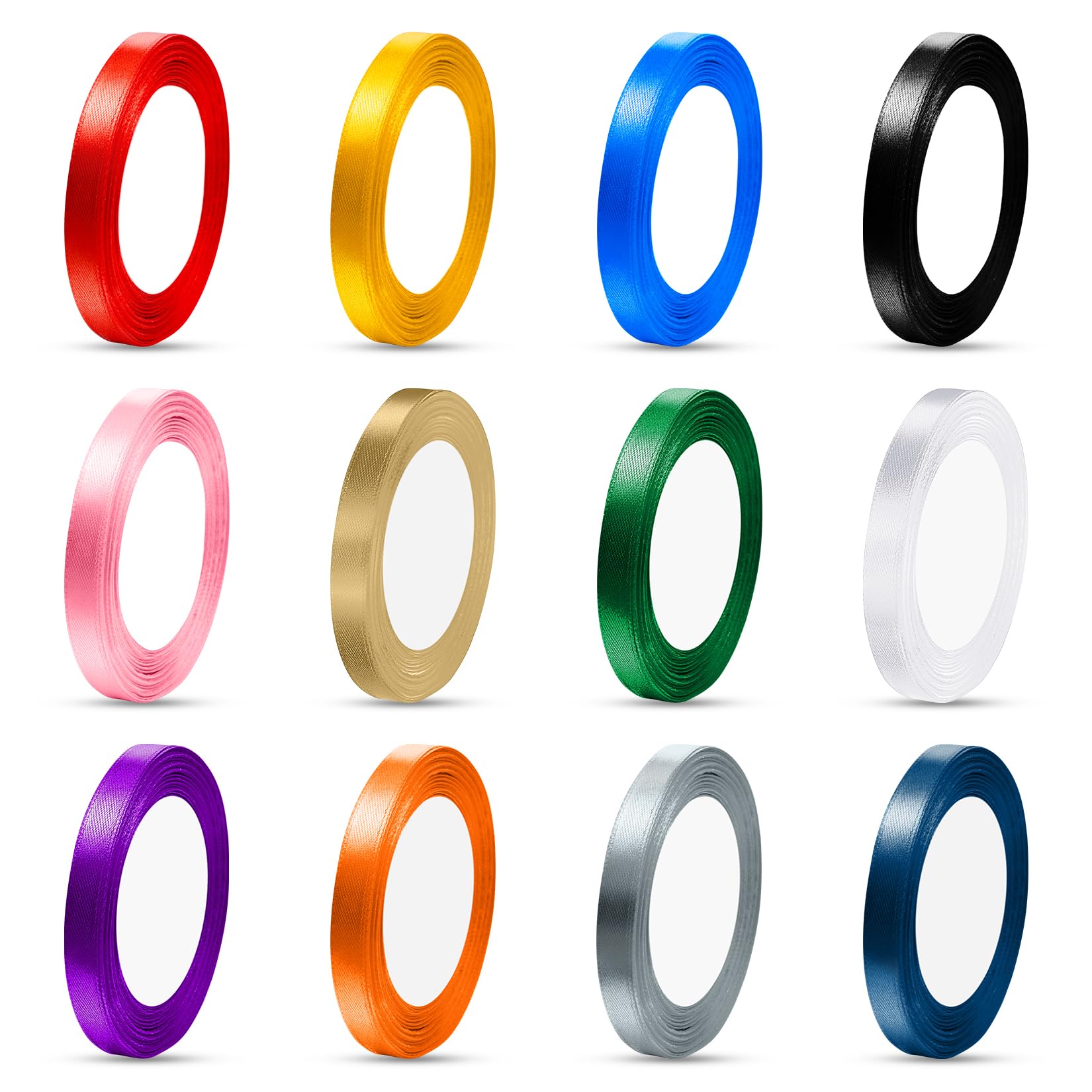 Artcut 12 Rolls 10mm x 22m Satin Ribbon, Double Faced Fabric Ribbon for Valentine's Day Gift Wrapping, Romantic Anniversary Bouquets, Cake Decorating and Wedding Party Favors — image 1