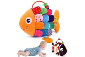 Baby Tummy Time Mirror Toys 0-6 Months Fish Toy for Newborn 3 4 5 6 Month Black and White High Contrast Sensory Infant Toys w