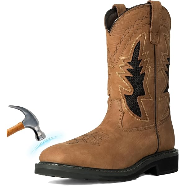 Amazon.com | Hunthor Men's Cowboy Work Boots, Square Steel Toe EVA