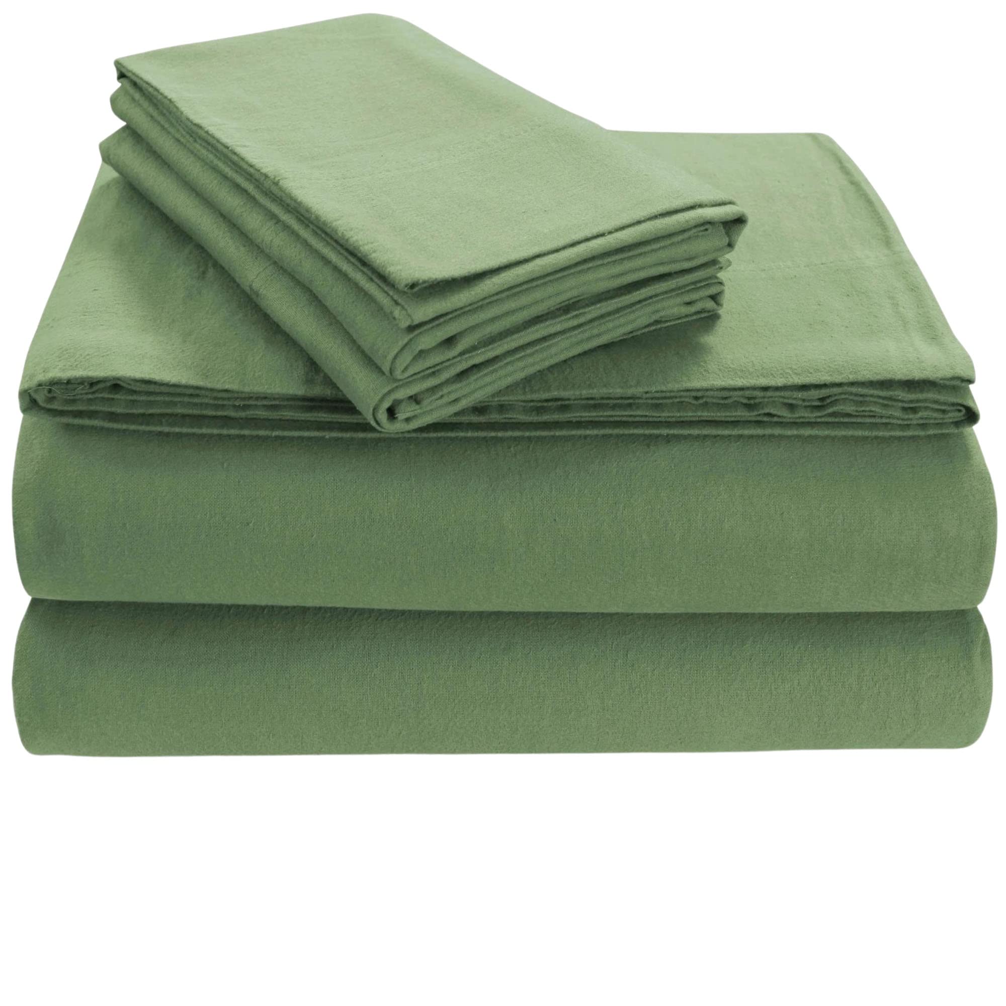 Tribeca Living Triple Brushed Soft Cotton Flannel Sheets Set, King Size 170-GSM Weight Extra Deep Pocket Sheet in Solid Green Color