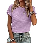 SHEWIN Womens Summer Tops Crewneck Short Sleeve T Shirts Casual Textured Work Shirt Loose Blouses