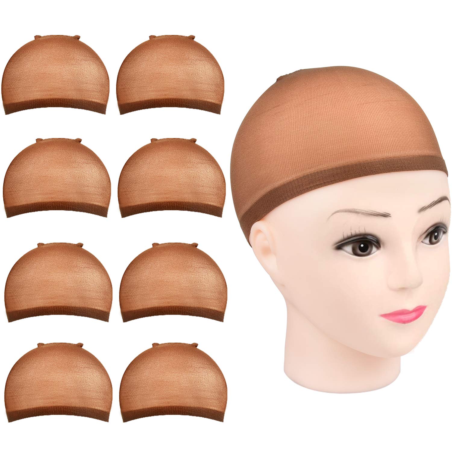 Wig Cap, MORGLES 8pcs Nylon Caps Dark Brown to Hold Wig in Place for Women Men