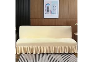 SFYZ HOME Velvet futon Cover,Armless Soft Plush Futon slipcover with Ruffle Skirt,Stretch Futon Sofa Bed Cover for Home Office Hotel (Beige,L:70-77in)