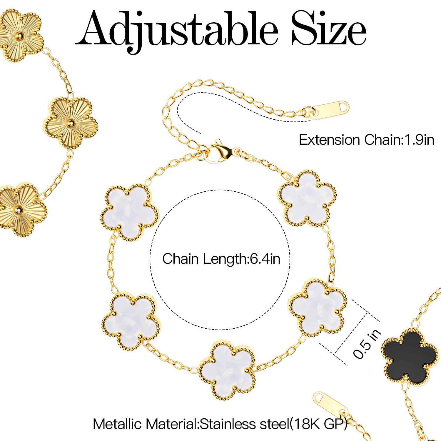 AICase 18K Gold Plated Clover Bracelet Dupes Gold/White/Black Bracelet Set for Women Flower Leaf Lucky Clover Bracelets Trendy Jewelry Birthday Gifts for Women/Mon/Friends