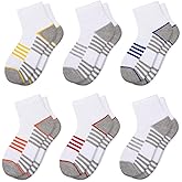 Comfoex Boys Athletic Quarter Socks - Ankle Sports Socks With Cushioned Sole - 6 Pairs, Sizes 4-6, 6-8, 8-10 Years Old