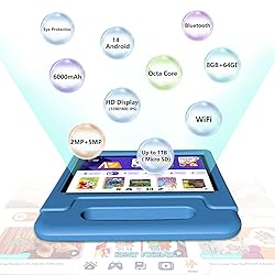 Kids Tablet 8GB+64GB, 10 Inch Android 14 Tablet for