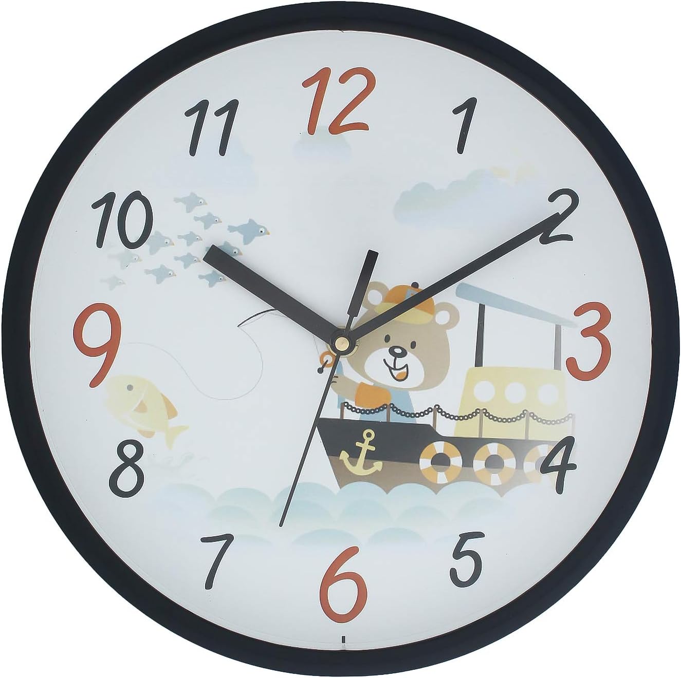 CHRONIKLE White Dial Printed Round Plastic Wall Clock for Kids Home Office Decor (Black, 10 X 10 in)