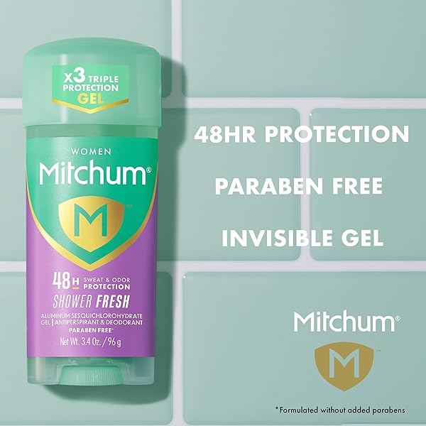 MITCHUM WOMEN’S ANTIPERSPIRANT DEODORANT GEL STICK, SHOWER FRESH SCENT, 48HR SWEAT & ODOR PROTECTION, TRIPLE ODOR DEFENSE, ALCOHOL-FREE, 3.4 OZ (PACK OF 2)