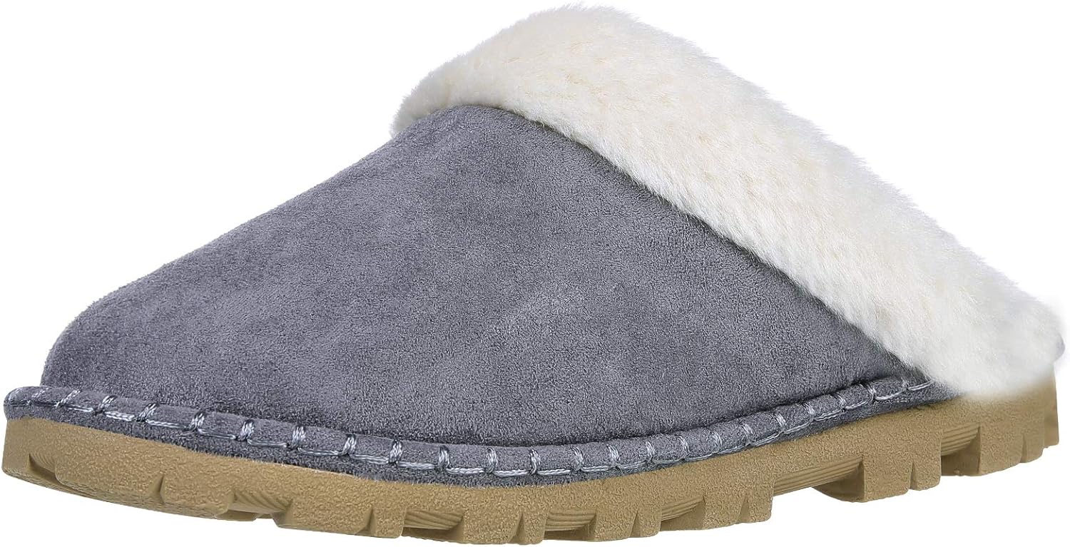 Fuzzy Outdoor Slippers for Women Memory Foam Winter Slippers with Hard