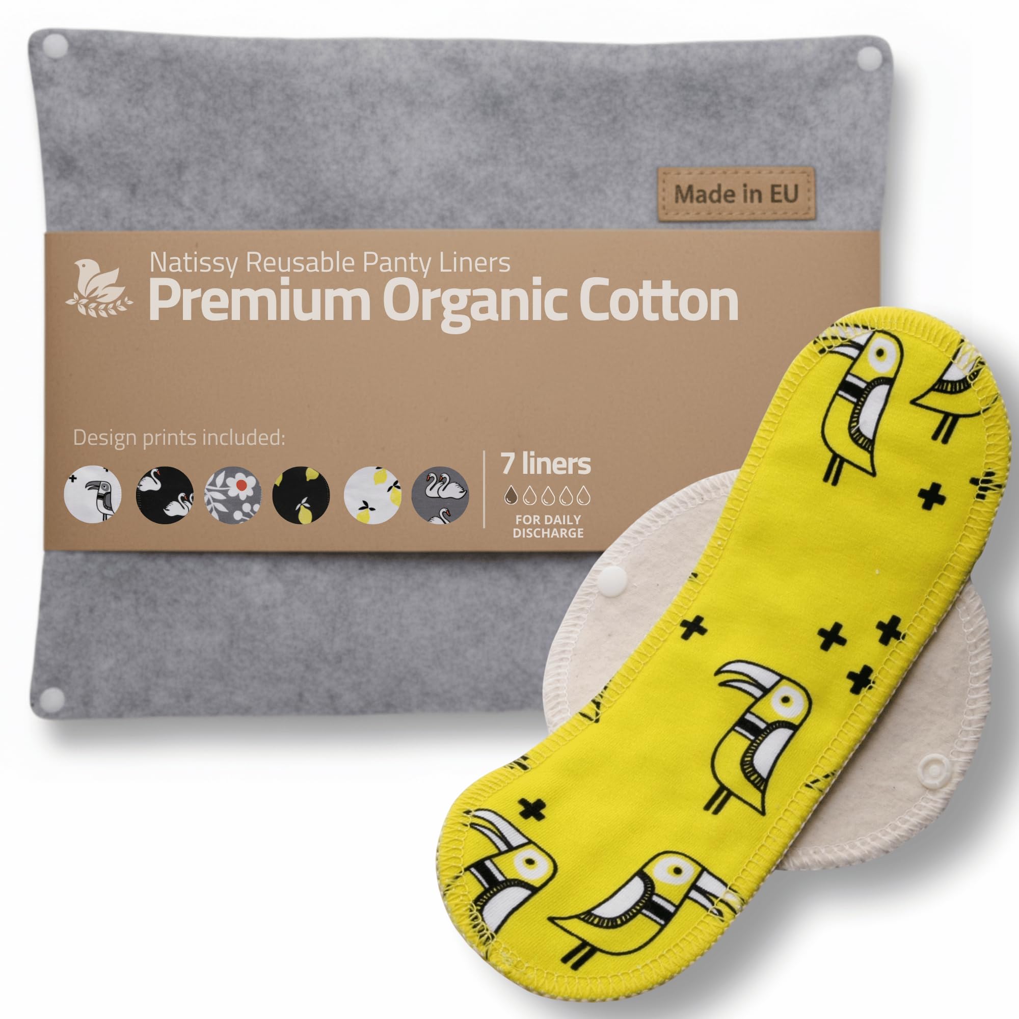Made in EU - Ultra-Thin Reusable Panty Liners (Medium, 7-Pack) – High-Temp Washable Cloth Panty Liners for Women – Durable & Breathable Organic Cotton Keeps You Fresh & Dry for Daily Vaginal Discharge