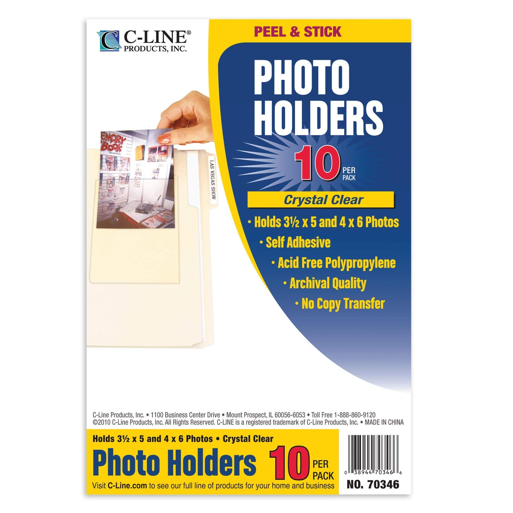 C-Line Peel and Stick Photo Holders 4-inch x 6-inch, Pack of 10