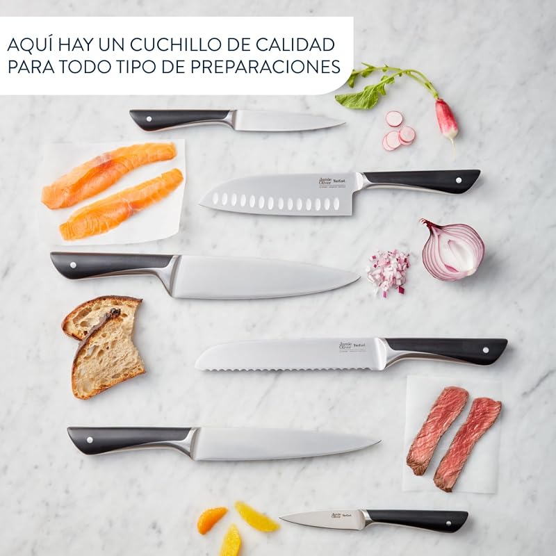 Jamie Oliver - Conjunto de 4 facas: Santoku 16,5 cm, Chef 15 cm, Universal 12 cm e Peeler 9 cm, Aço Inoxidável, Endurecida a Gelo -120°C, Corte Preciso, Cabo Robusto, Design Durável