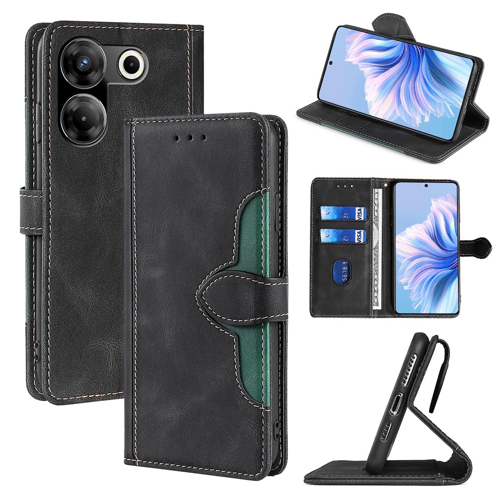 Case for Tecno Camon 20 Pro 5G, [Card Slots] [Kickstand], Tecno Camon 20 Pro 5G Case, Tecno Camon 20 Pro 5G Wallet Case(Black)