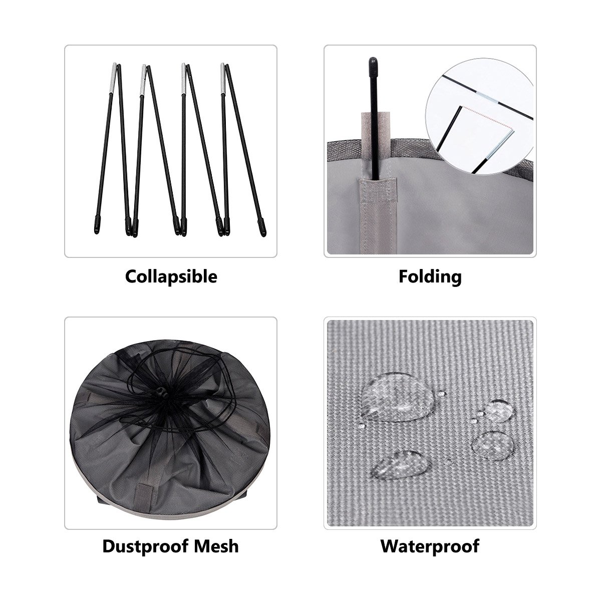 Chrislley Large Laundry Basket on Wheels Tall Round Rolling Laundry Hamper with Belt and Handle Foldable Laundry Bin Collapsible Laundry Collector and Organizer 61.5L (Gray)