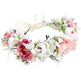 Brikuinr Women Flower Crown Bridal Floral Headband Flower Halo Floral Crown Wedding Party Cosplay Halloween Photos