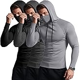 Baggyfly 3 Pack Men's Hoodies with Mask Raglan Long Sleeve Sports Tops Compression Hooded Shirts Active Running Tees
